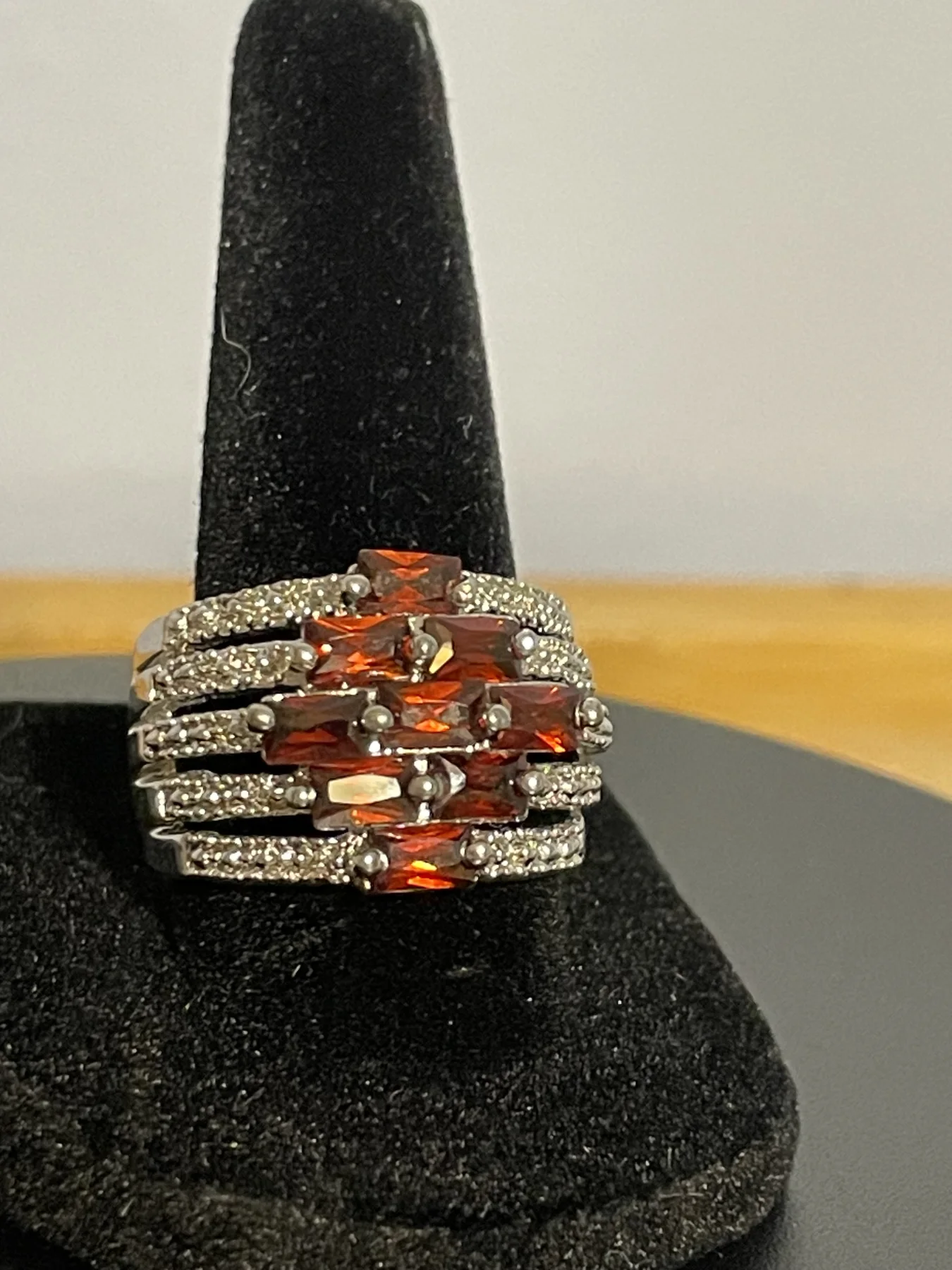 Red Baguette Multi-Row Statement Ring (Size 9)