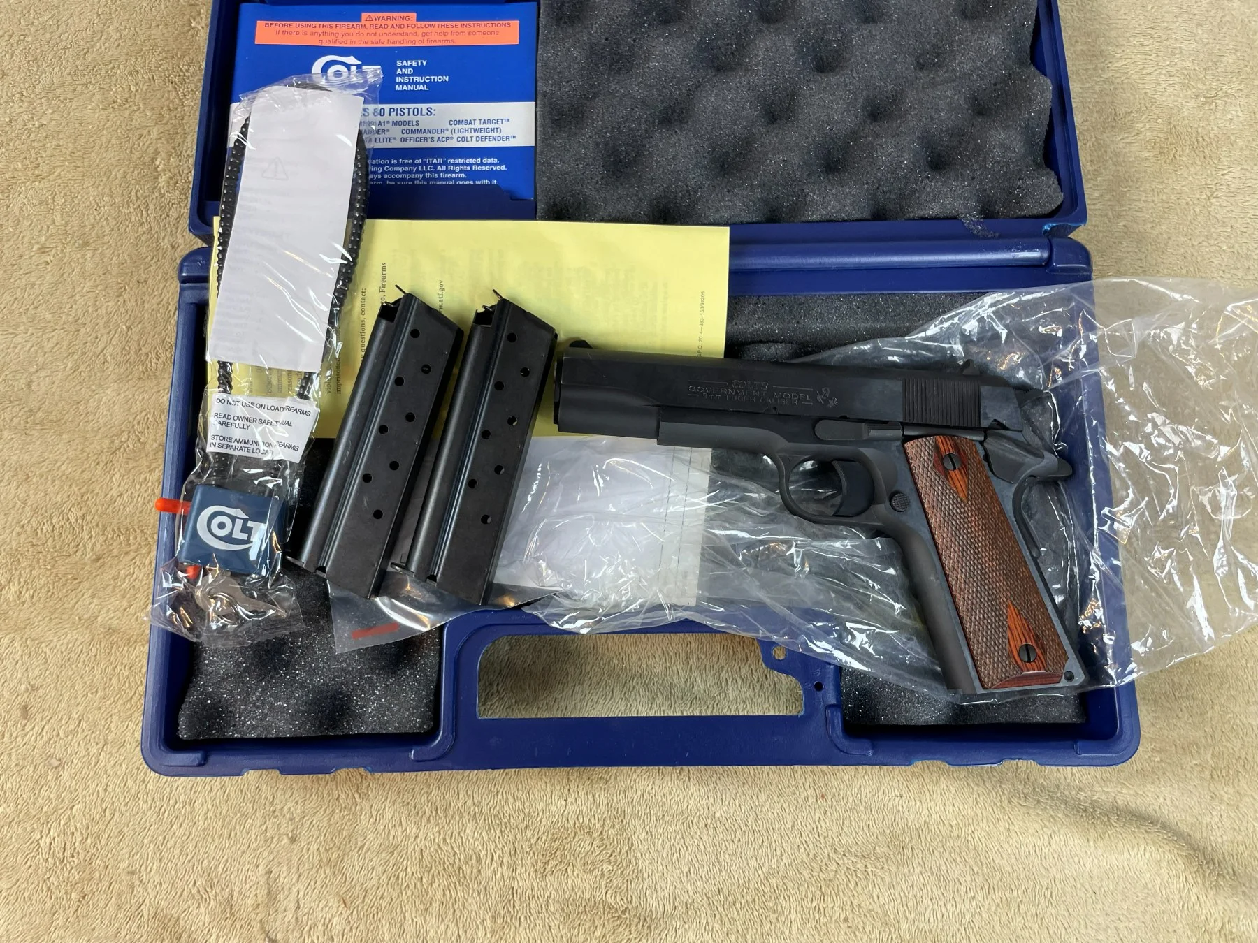 Colt Government Model 1911 9mm Luger Pistol with Case